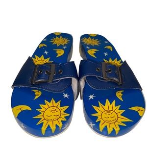 Footzies Sandals Womens Size 9 Wooden Slides Beach Summer Celestial Sun Stars